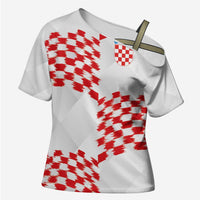 Custom Croatia Football Cross Shoulder Shirt Kockasti-Grunge Checkers - Wonder Print Shop