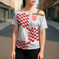 Custom Croatia Football Cross Shoulder Shirt Kockasti-Grunge Checkers - Wonder Print Shop