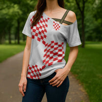 Custom Croatia Football Cross Shoulder Shirt Kockasti-Grunge Checkers - Wonder Print Shop