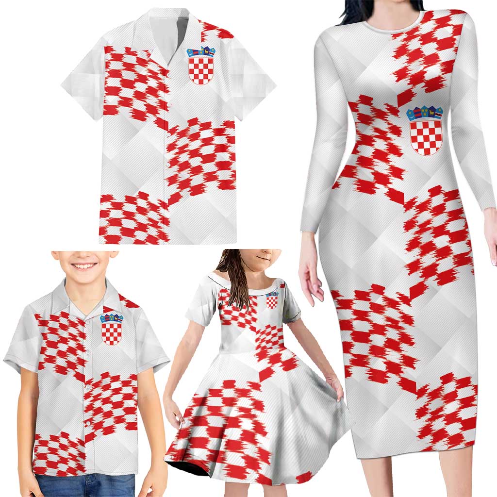 Custom Croatia Football Family Matching Long Sleeve Bodycon Dress and Hawaiian Shirt Kockasti-Grunge Checkers - Wonder Print Shop