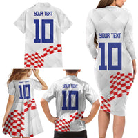 Custom Croatia Football Family Matching Long Sleeve Bodycon Dress and Hawaiian Shirt Kockasti-Grunge Checkers - Wonder Print Shop