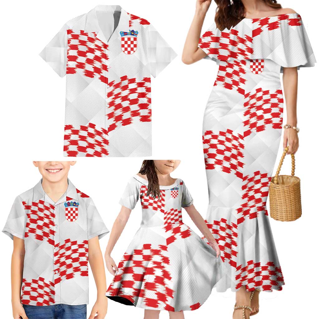 Custom Croatia Football Family Matching Mermaid Dress and Hawaiian Shirt Kockasti-Grunge Checkers - Wonder Print Shop