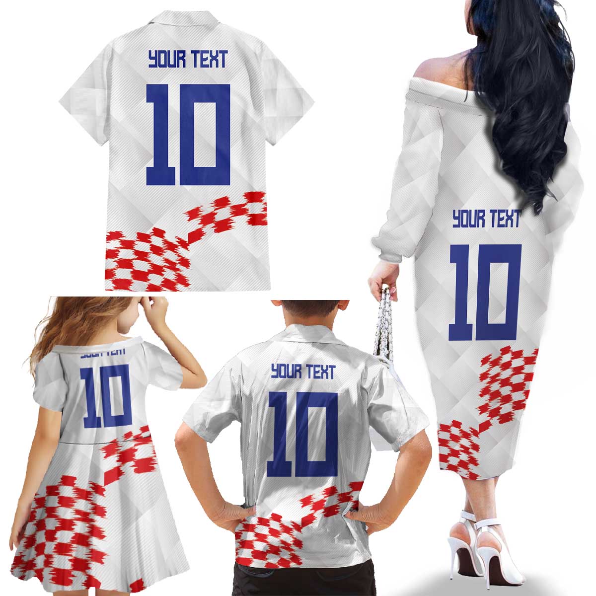 Custom Croatia Football Family Matching Off The Shoulder Long Sleeve Dress and Hawaiian Shirt Kockasti-Grunge Checkers - Wonder Print Shop