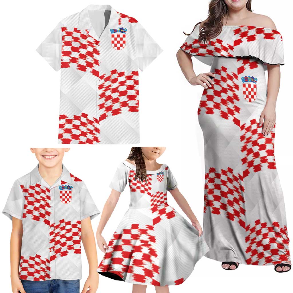 Custom Croatia Football Family Matching Off Shoulder Maxi Dress and Hawaiian Shirt Kockasti-Grunge Checkers - Wonder Print Shop