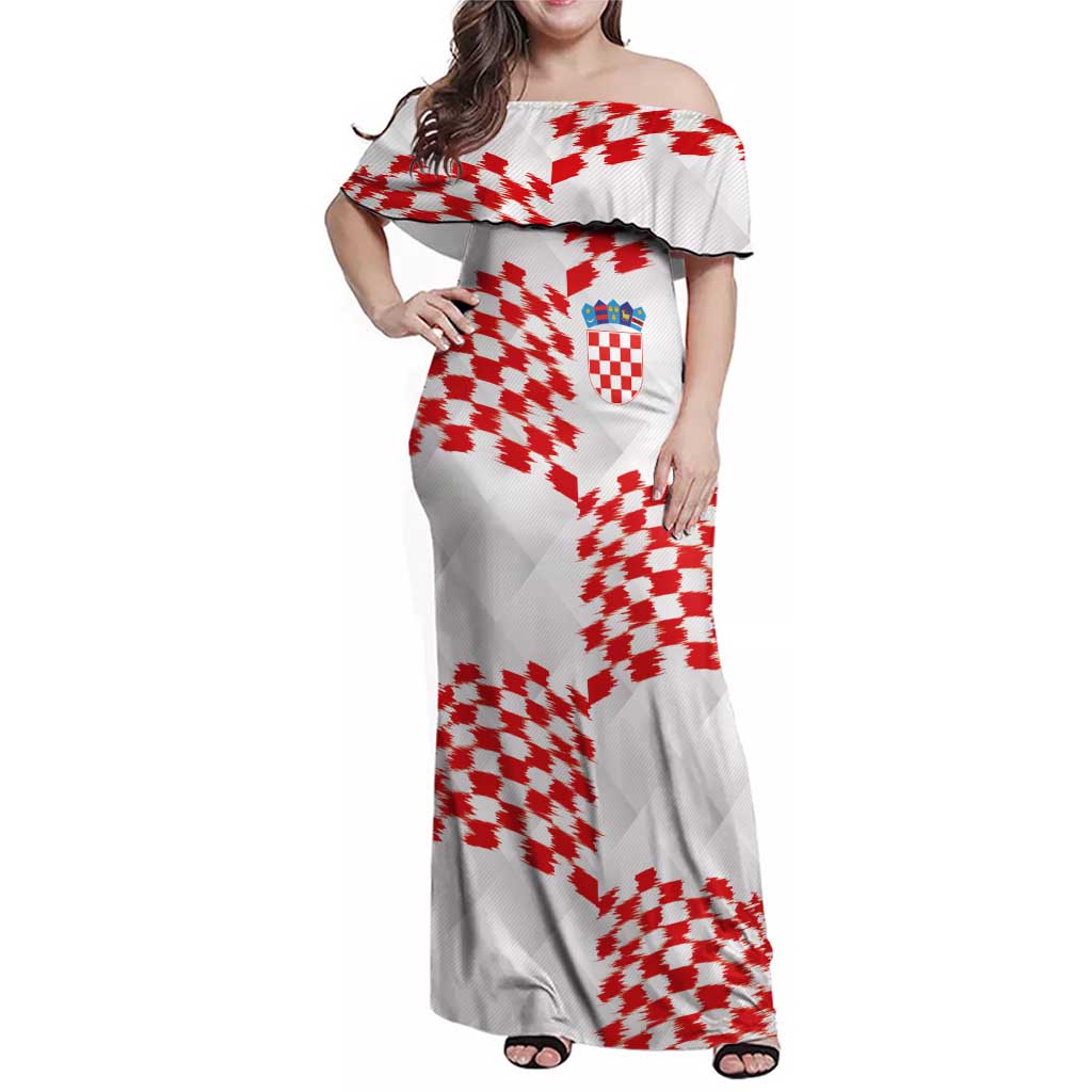 Custom Croatia Football Family Matching Off Shoulder Maxi Dress and Hawaiian Shirt Kockasti-Grunge Checkers - Wonder Print Shop
