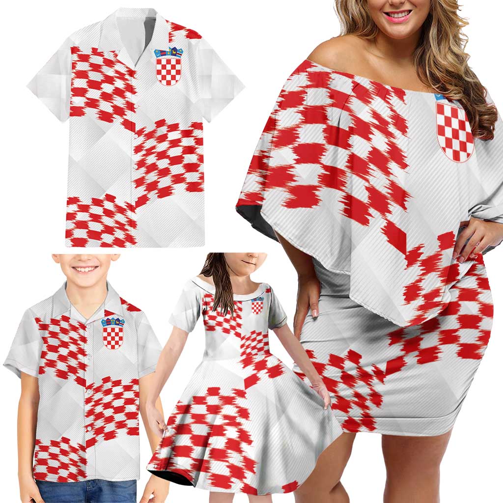 Custom Croatia Football Family Matching Off Shoulder Short Dress and Hawaiian Shirt Kockasti-Grunge Checkers - Wonder Print Shop