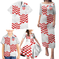 Custom Croatia Football Family Matching Puletasi and Hawaiian Shirt Kockasti-Grunge Checkers - Wonder Print Shop
