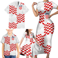 Custom Croatia Football Family Matching Short Sleeve Bodycon Dress and Hawaiian Shirt Kockasti-Grunge Checkers - Wonder Print Shop