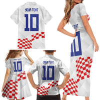 Custom Croatia Football Family Matching Short Sleeve Bodycon Dress and Hawaiian Shirt Kockasti-Grunge Checkers - Wonder Print Shop
