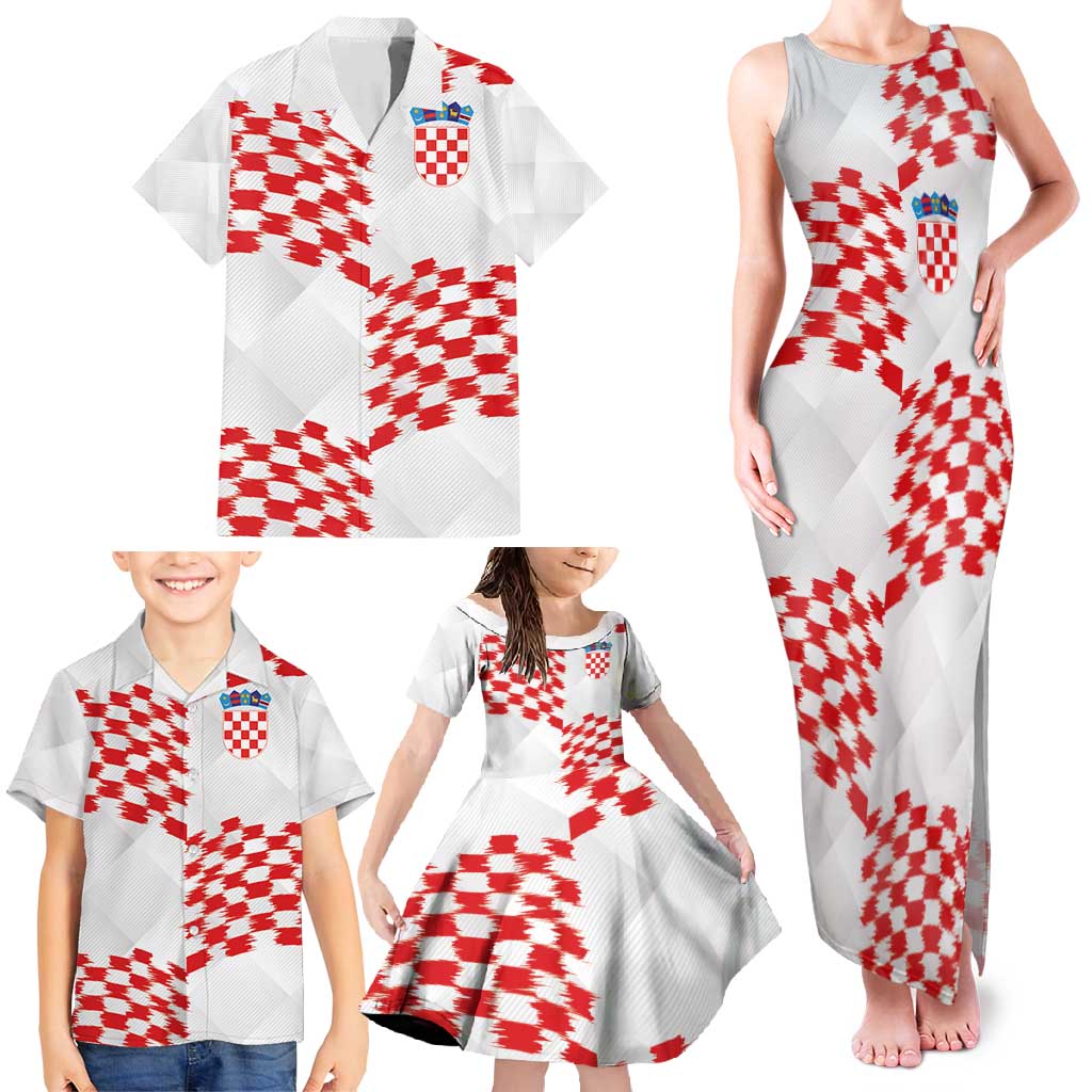 Custom Croatia Football Family Matching Tank Maxi Dress and Hawaiian Shirt Kockasti-Grunge Checkers - Wonder Print Shop