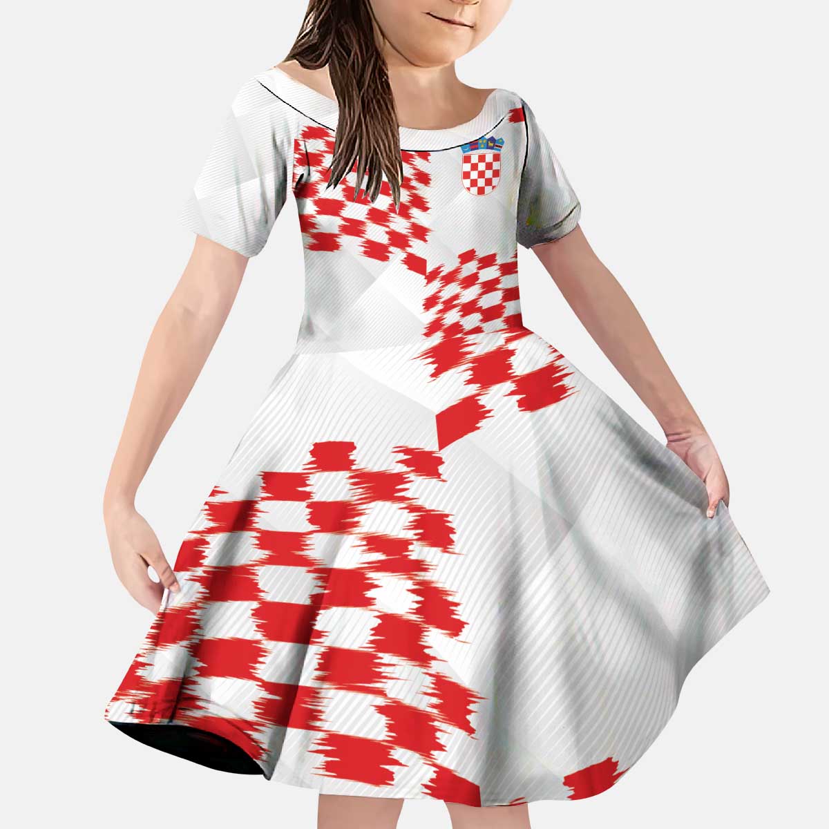 Custom Croatia Football Kid Short Sleeve Dress Kockasti-Grunge Checkers - Wonder Print Shop