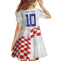 Custom Croatia Football Kid Short Sleeve Dress Kockasti-Grunge Checkers - Wonder Print Shop