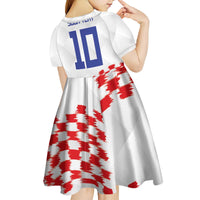 Custom Croatia Football Kid Short Sleeve Dress Kockasti-Grunge Checkers - Wonder Print Shop