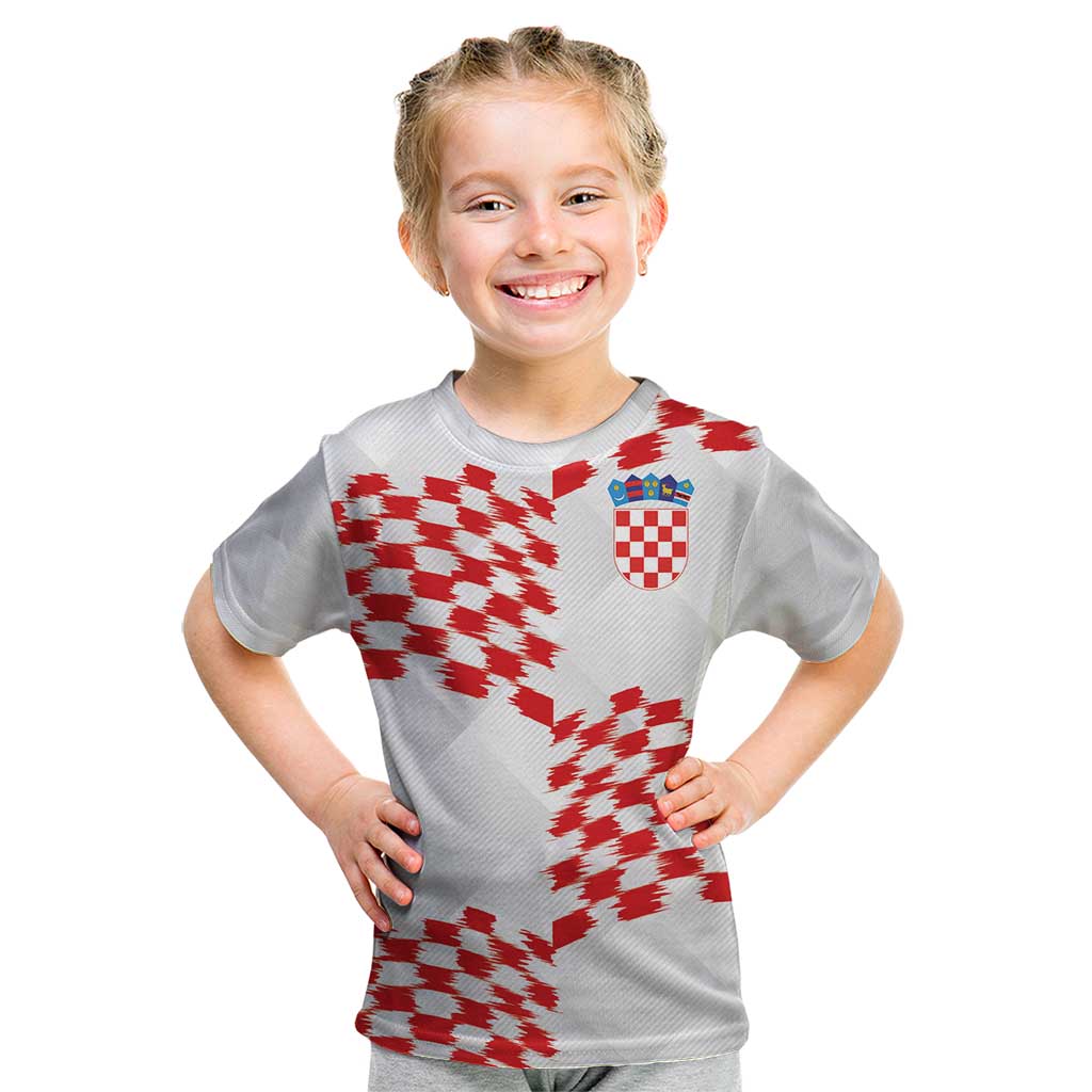 Custom Croatia Football Kid T Shirt Kockasti-Grunge Checkers - Wonder Print Shop