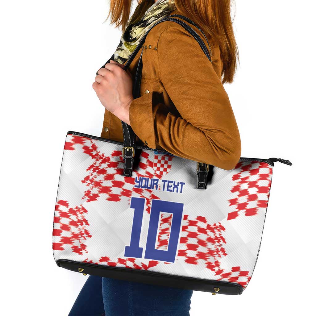 Custom Croatia Football Leather Tote Bag Kockasti-Grunge Checkers - Wonder Print Shop