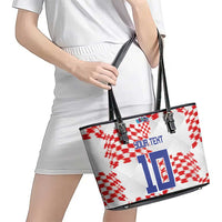 Custom Croatia Football Leather Tote Bag Kockasti-Grunge Checkers - Wonder Print Shop
