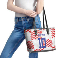 Custom Croatia Football Leather Tote Bag Kockasti-Grunge Checkers - Wonder Print Shop