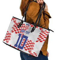 Custom Croatia Football Leather Tote Bag Kockasti-Grunge Checkers - Wonder Print Shop