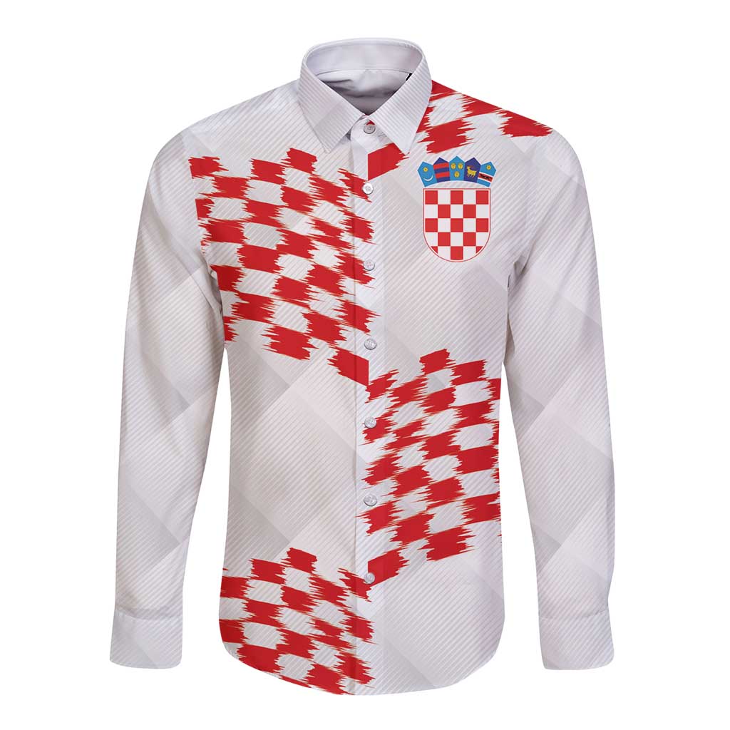 Custom Croatia Football Long Sleeve Button Shirt Kockasti-Grunge Checkers - Wonder Print Shop