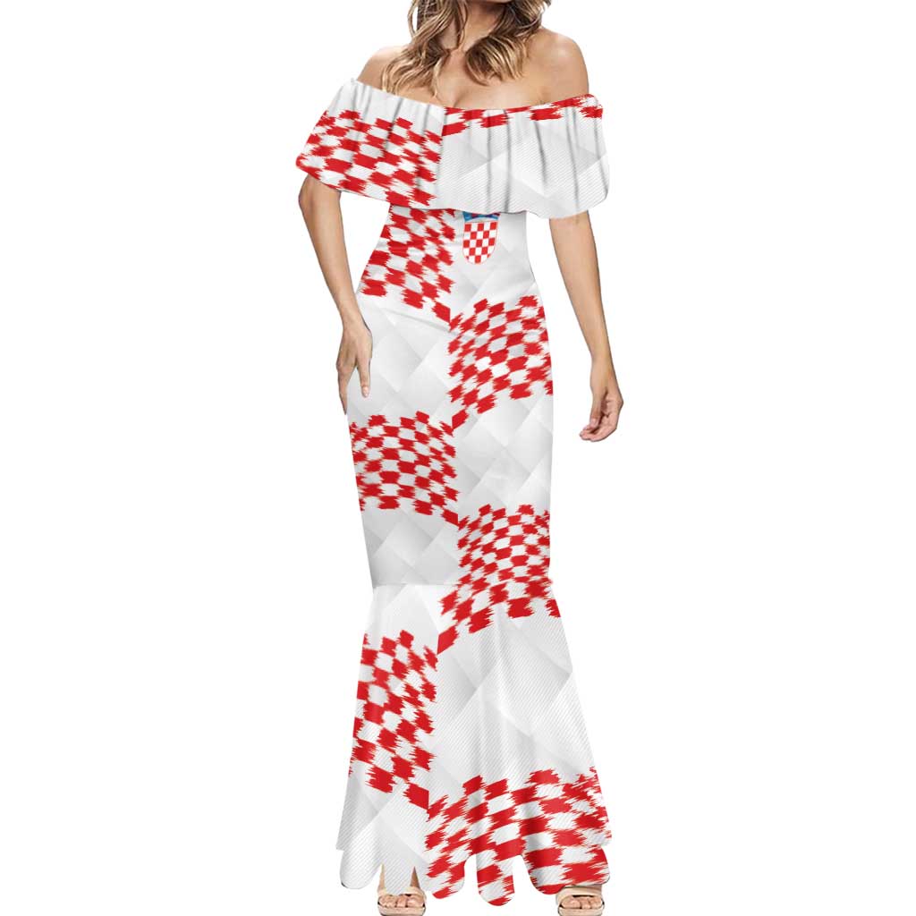 Custom Croatia Football Mermaid Dress Kockasti-Grunge Checkers - Wonder Print Shop