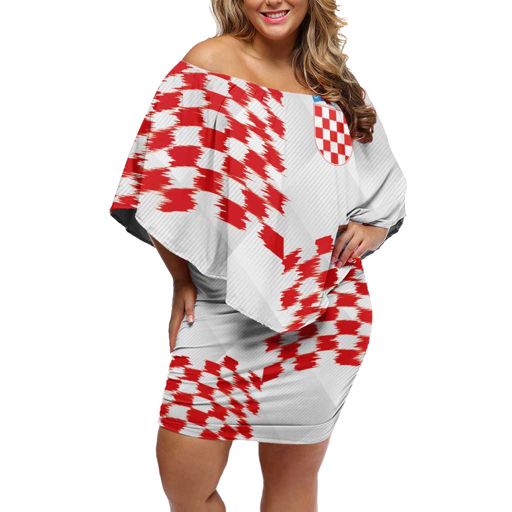 Custom Croatia Football Off Shoulder Short Dress Kockasti-Grunge Checkers - Wonder Print Shop