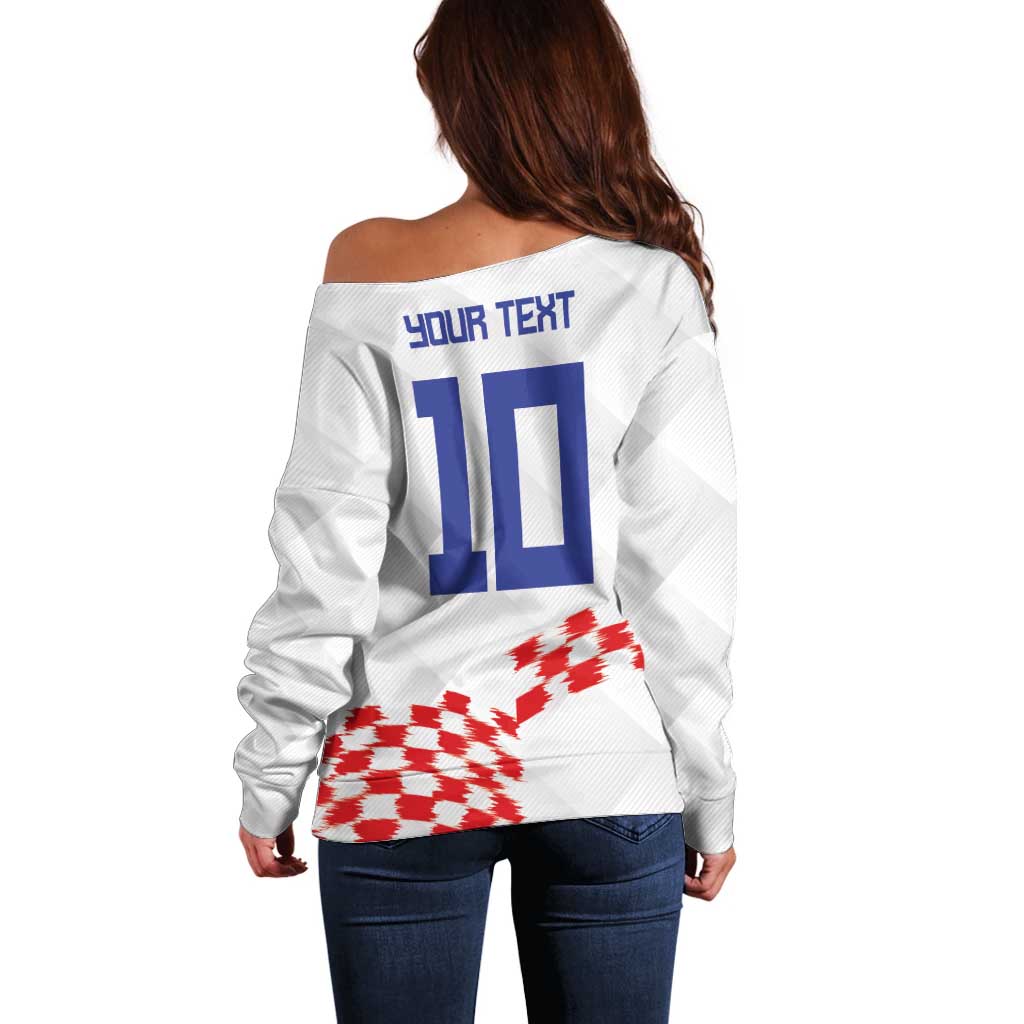 Custom Croatia Football Off Shoulder Sweater Kockasti-Grunge Checkers - Wonder Print Shop
