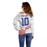 Custom Croatia Football Off Shoulder Sweater Kockasti-Grunge Checkers - Wonder Print Shop