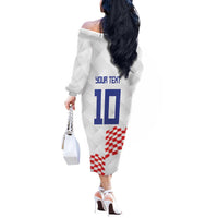 Custom Croatia Football Off The Shoulder Long Sleeve Dress Kockasti-Grunge Checkers - Wonder Print Shop