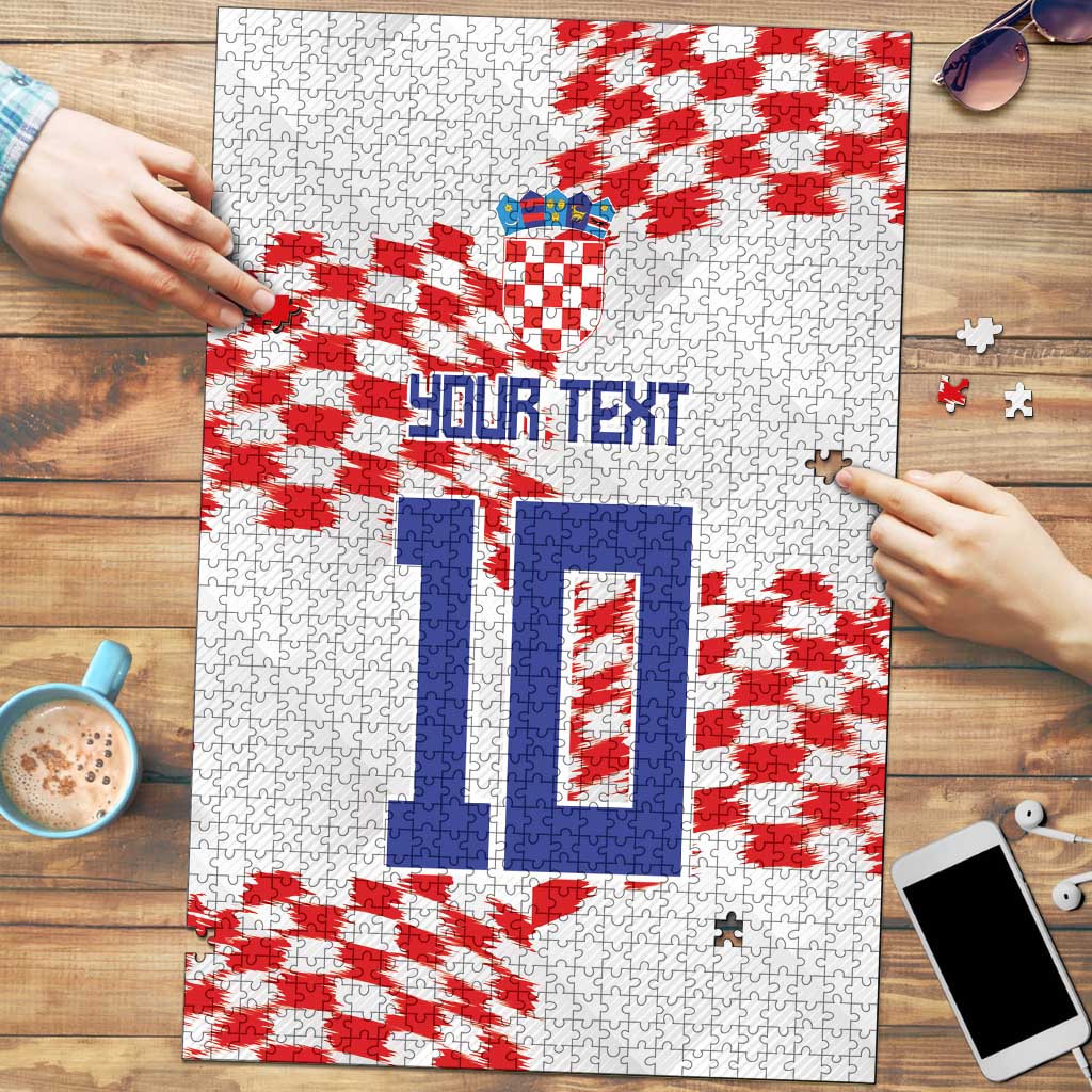 Custom Croatia Football Puzzle Kockasti-Grunge Checkers - Wonder Print Shop