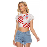 Custom Croatia Football Raglan Cropped T Shirt Kockasti-Grunge Checkers - Wonder Print Shop