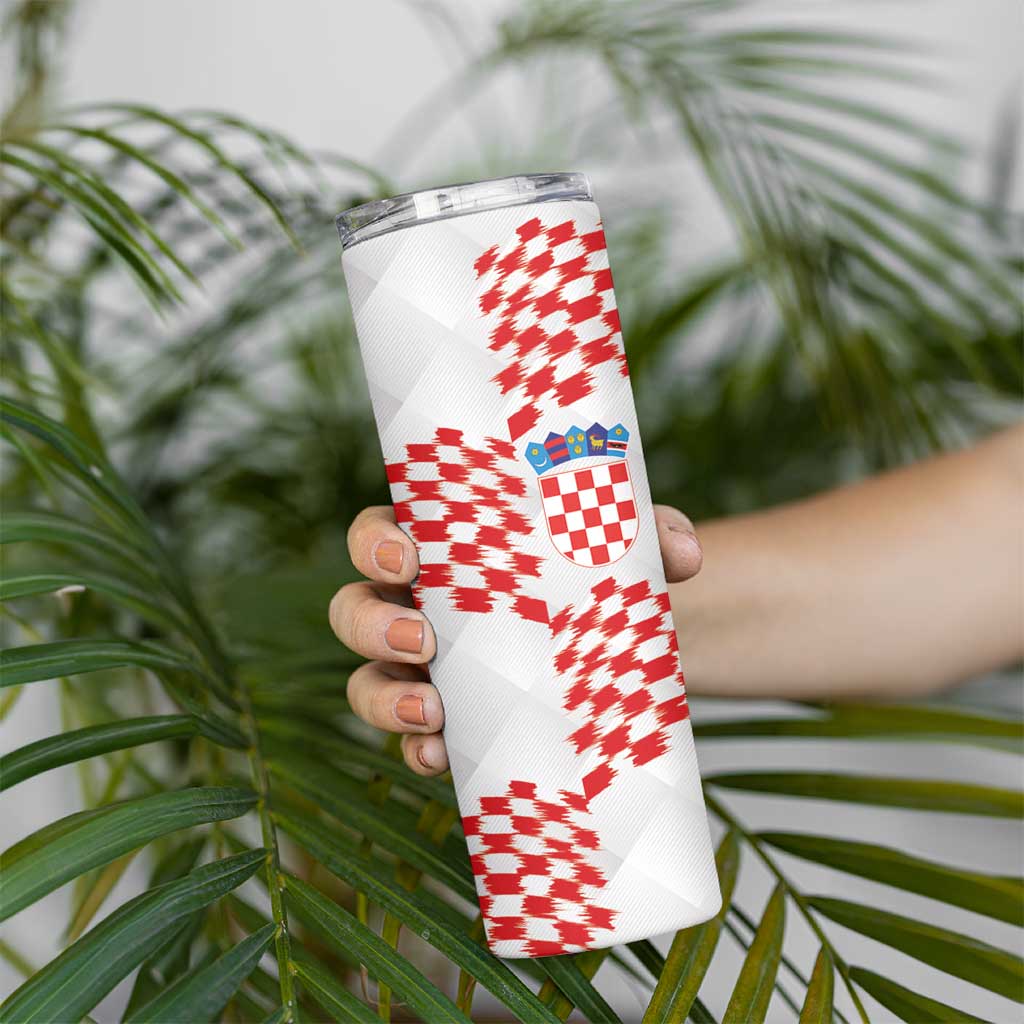 Custom Croatia Football Skinny Tumbler Kockasti-Grunge Checkers - Wonder Print Shop