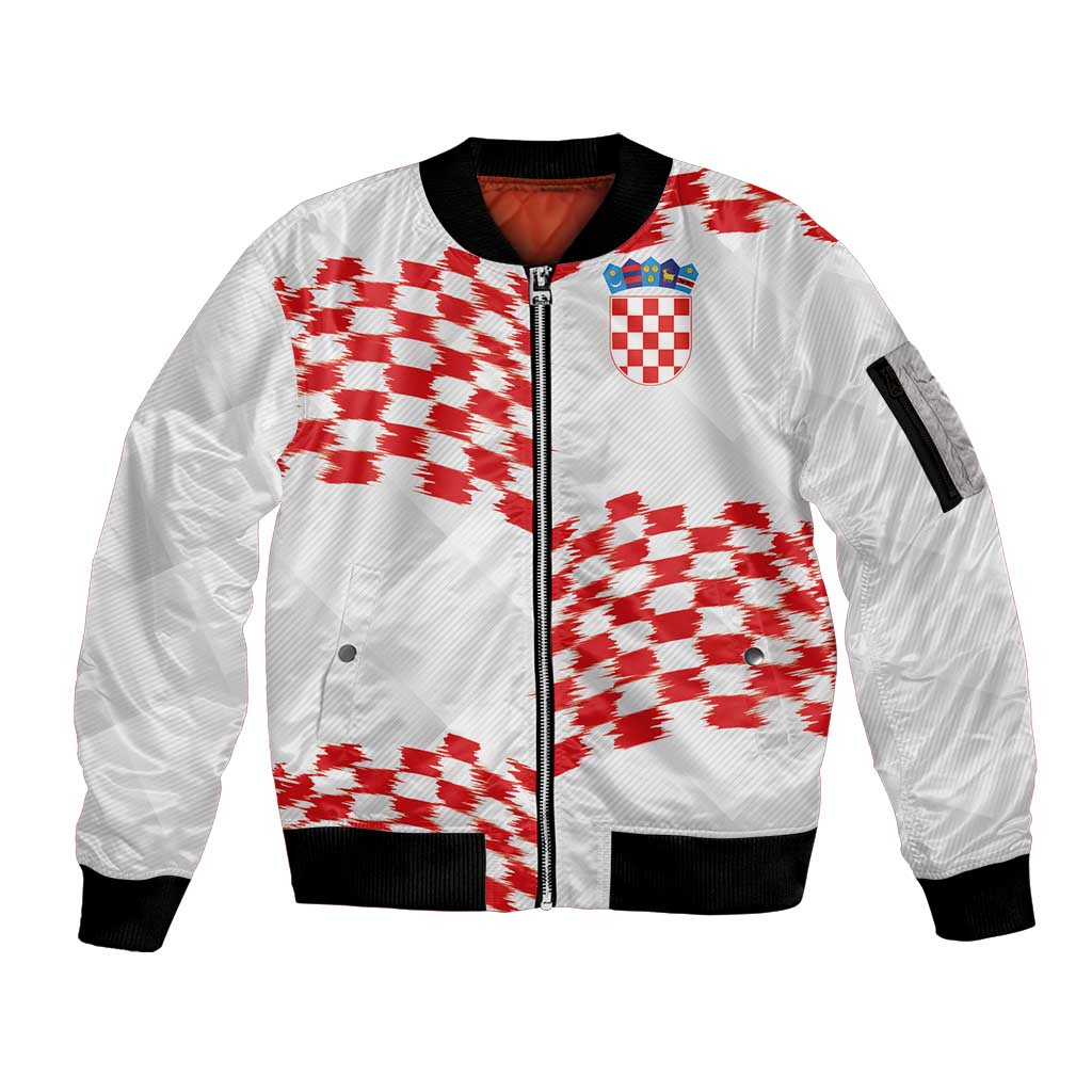 Custom Croatia Football Sleeve Zip Bomber Jacket Kockasti-Grunge Checkers - Wonder Print Shop