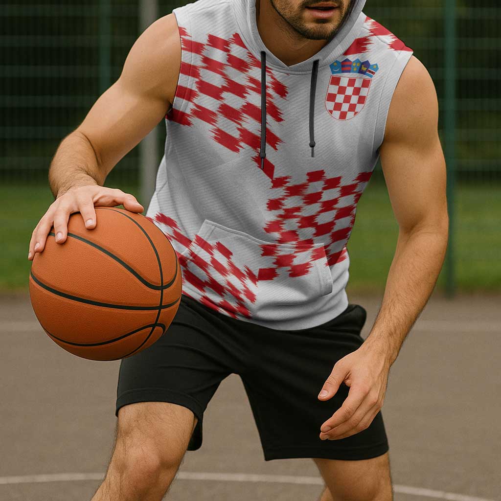 Custom Croatia Football Sleeveless Hoodie Kockasti-Grunge Checkers - Wonder Print Shop