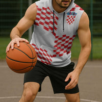 Custom Croatia Football Sleeveless Hoodie Kockasti-Grunge Checkers - Wonder Print Shop