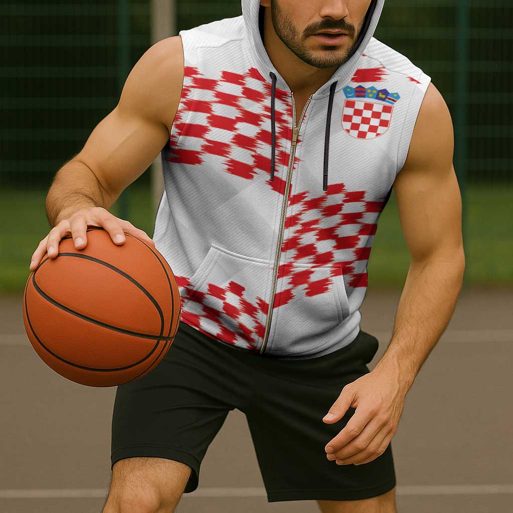 Custom Croatia Football Sleeveless Zip Hoodie Kockasti-Grunge Checkers - Wonder Print Shop