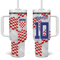 Custom Croatia Football Tumbler With Handle Kockasti-Grunge Checkers - Wonder Print Shop