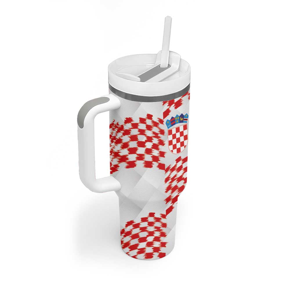 Custom Croatia Football Tumbler With Handle Kockasti-Grunge Checkers - Wonder Print Shop