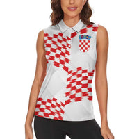Custom Croatia Football Women Sleeveless Polo Shirt Kockasti-Grunge Checkers - Wonder Print Shop