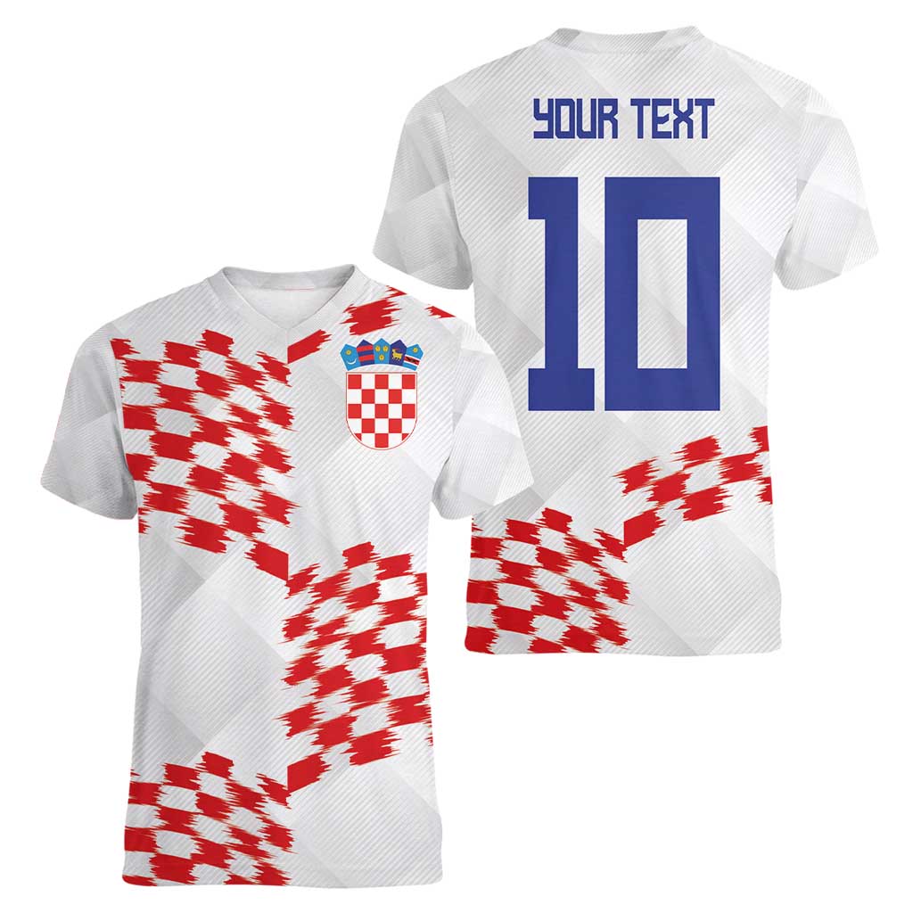 Custom Croatia Football Women V-Neck T-Shirt Kockasti-Grunge Checkers - Wonder Print Shop