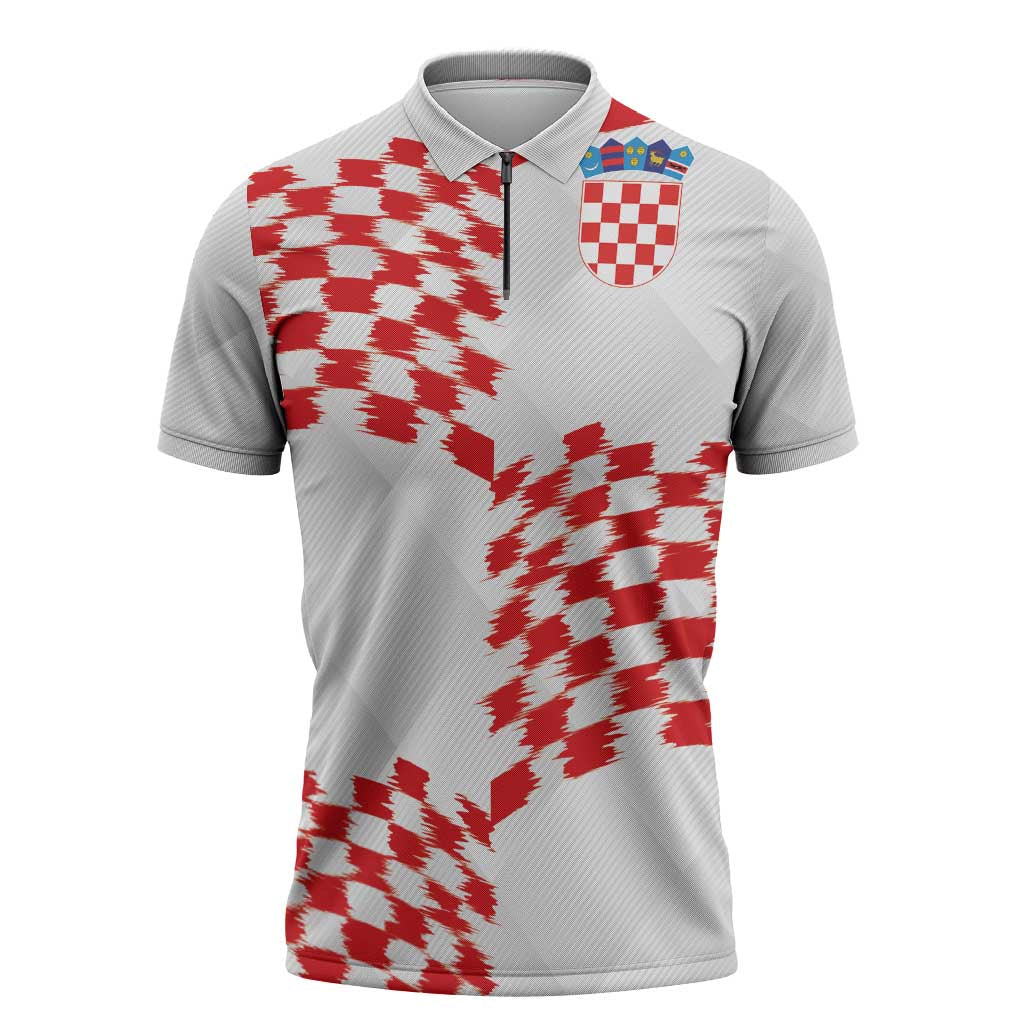 Custom Croatia Football Zipper Polo Shirt Kockasti-Grunge Checkers - Wonder Print Shop