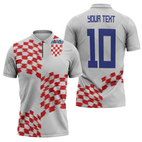 Custom Croatia Football Zipper Polo Shirt Kockasti-Grunge Checkers - Wonder Print Shop