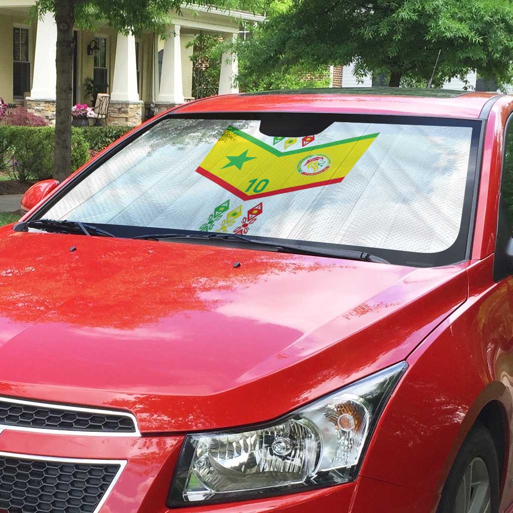Custom Senegal Football Auto Sun Shade Tricolor Traditional Patterns Sporty Style - Wonder Print Shop