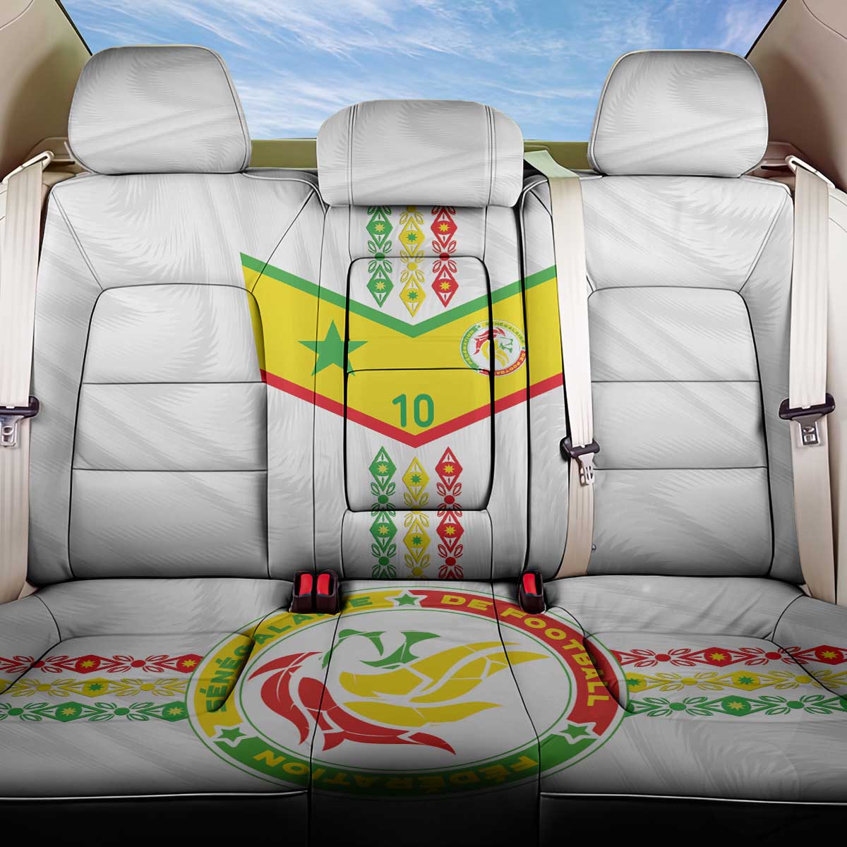 Custom Senegal Football Back Car Seat Cover Tricolor Traditional Patterns Sporty Style - Wonder Print Shop