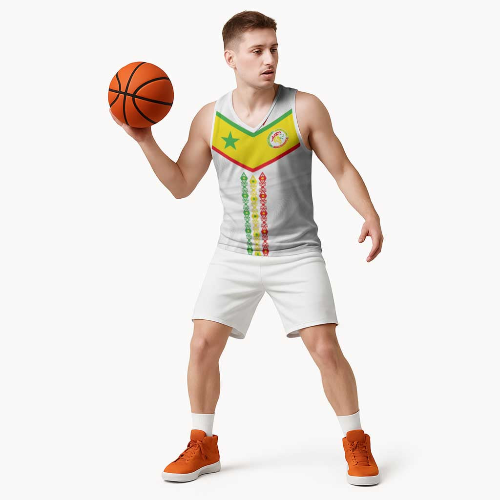 Custom Senegal Football Basketball Jersey Tricolor Traditional Patterns Sporty Style - Wonder Print Shop