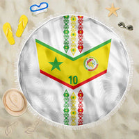 Custom Senegal Football Beach Blanket Tricolor Traditional Patterns Sporty Style - Wonder Print Shop