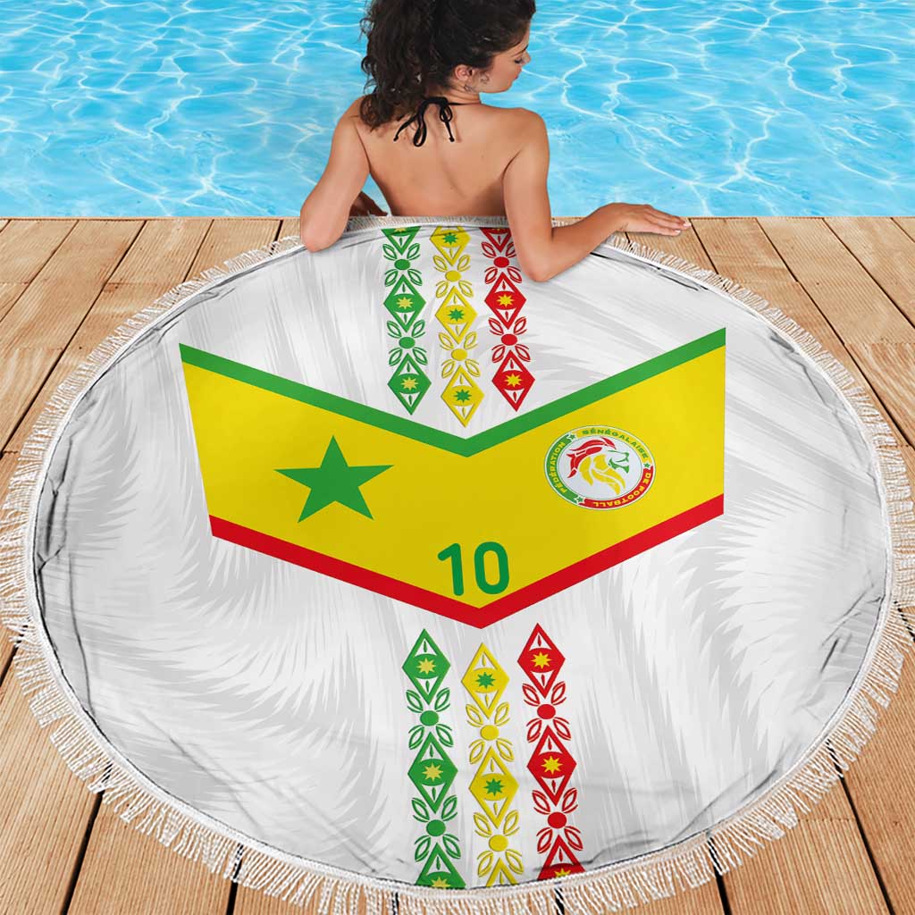 Custom Senegal Football Beach Blanket Tricolor Traditional Patterns Sporty Style - Wonder Print Shop