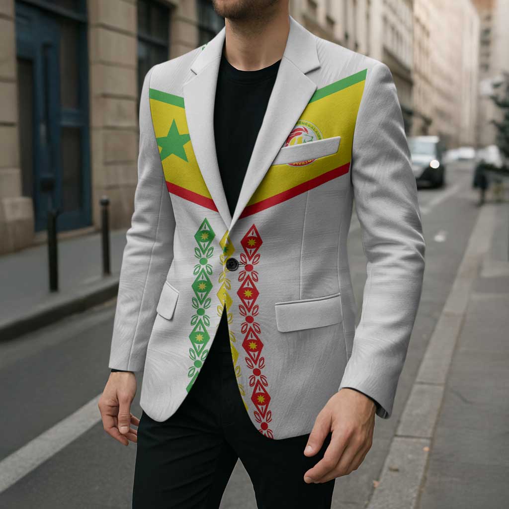 Custom Senegal Football Blazer Tricolor Traditional Patterns Sporty Style - Wonder Print Shop