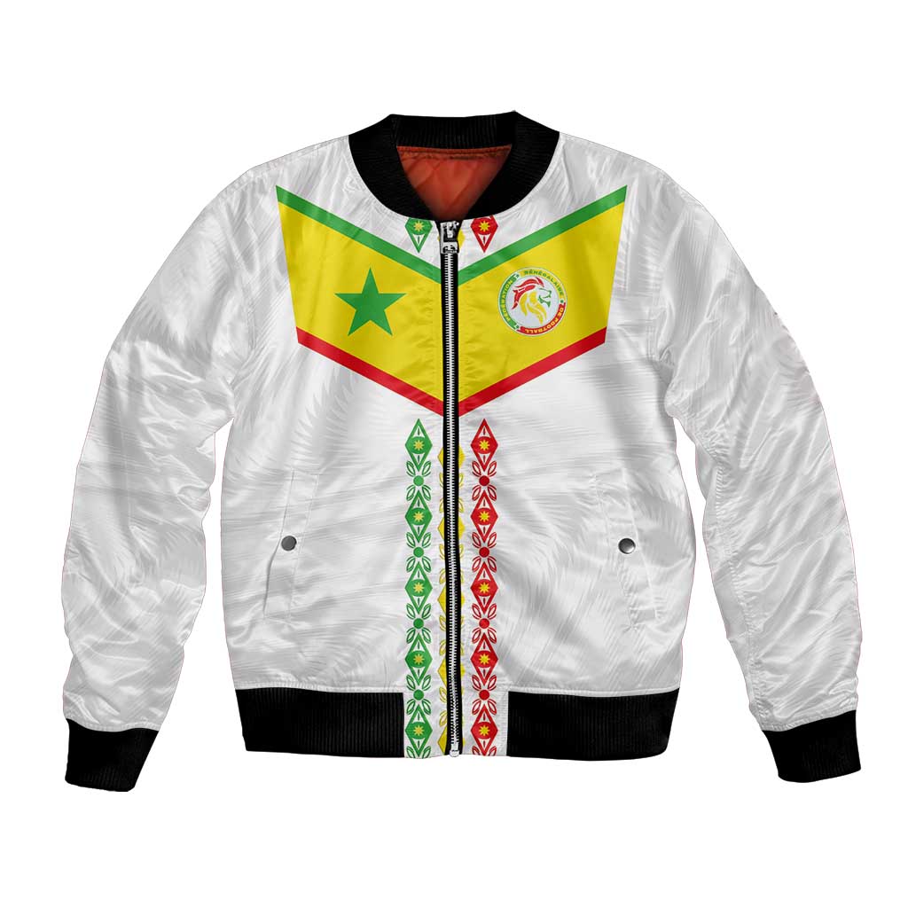 Custom Senegal Football Bomber Jacket Tricolor Traditional Patterns Sporty Style - Wonder Print Shop