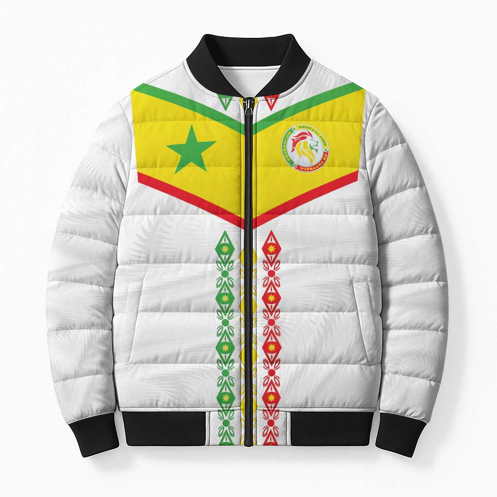Custom Senegal Football Bomber Puffer Jacket Tricolor Traditional Patterns Sporty Style - Wonder Print Shop