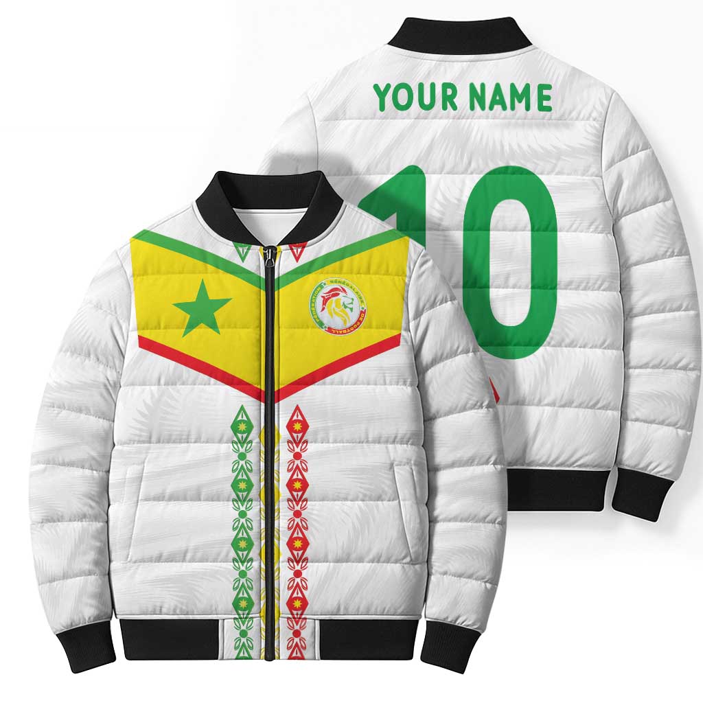Custom Senegal Football Bomber Puffer Jacket Tricolor Traditional Patterns Sporty Style - Wonder Print Shop